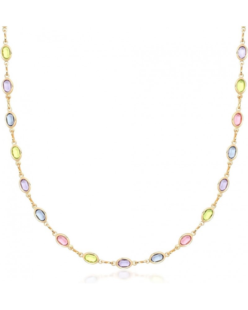 18K Gold Plated Multicolor Stone Crystal Oval Necklace for Women - Made In Brazil 16 Inches Light Multi $10.59 Necklaces