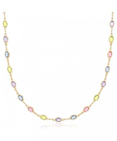 18K Gold Plated Multicolor Stone Crystal Oval Necklace for Women - Made In Brazil 16 Inches Light Multi $10.59 Necklaces