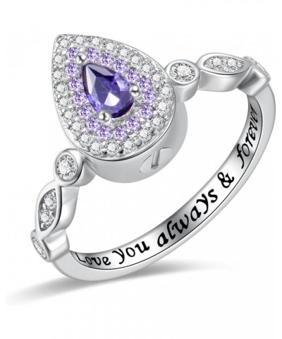 Teardrop Cremation Ring for Ashes - 925 Sterling Silver Urn Keepake Rings Memorial Jewelry for Women Purple $14.00 Rings