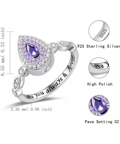 Teardrop Cremation Ring for Ashes - 925 Sterling Silver Urn Keepake Rings Memorial Jewelry for Women Purple $14.00 Rings