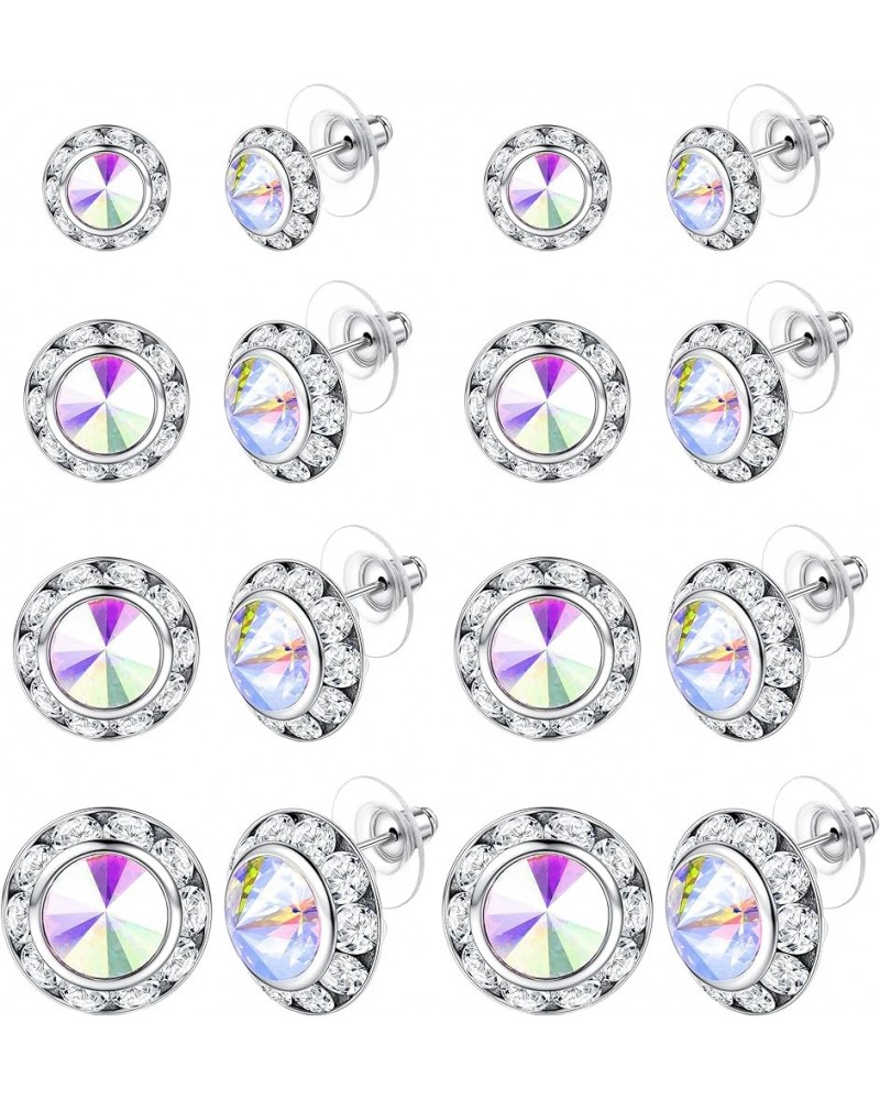 8 Pairs Hypoallergenic Dance Competition Earrings for Women Girls Acrylic Halo Crystal Rhinestone Stud Earrings for Stage Ope...