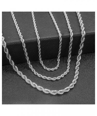 3 4mm Stainless Steel Chain Silver Tone Twist Rope Necklace Chain 20 24 28 inch 20.0 Inches 3mm $6.23 Necklaces