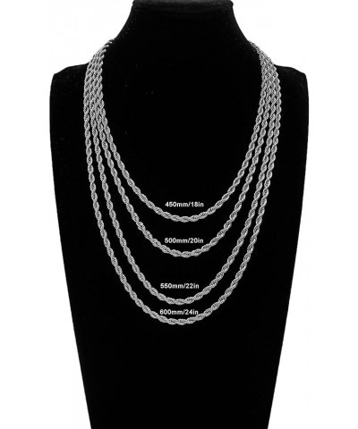 3 4mm Stainless Steel Chain Silver Tone Twist Rope Necklace Chain 20 24 28 inch 20.0 Inches 3mm $6.23 Necklaces