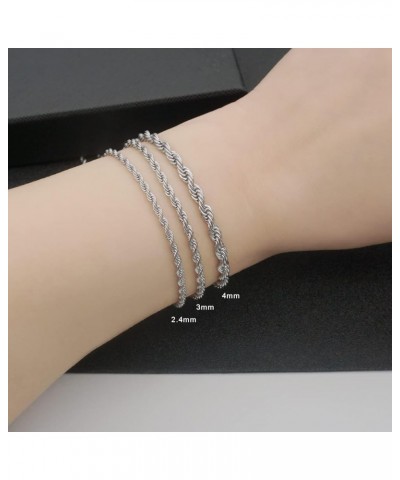 3 4mm Stainless Steel Chain Silver Tone Twist Rope Necklace Chain 20 24 28 inch 20.0 Inches 3mm $6.23 Necklaces