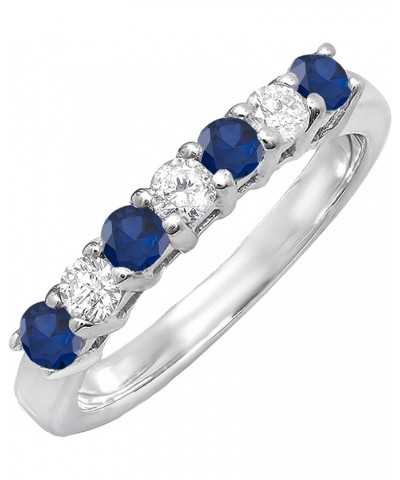 2.5mm Each Round Blue Sapphire & White Diamond 7 Stone Stackable Wedding Band for Her in 14K Gold 9 White Gold $165.45 Bracelets