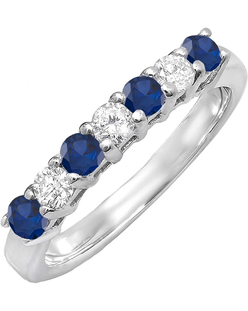 2.5mm Each Round Blue Sapphire & White Diamond 7 Stone Stackable Wedding Band for Her in 14K Gold 9 White Gold $165.45 Bracelets