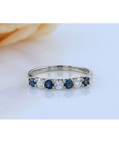 2.5mm Each Round Blue Sapphire & White Diamond 7 Stone Stackable Wedding Band for Her in 14K Gold 9 White Gold $165.45 Bracelets