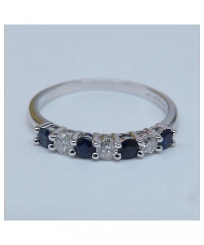 2.5mm Each Round Blue Sapphire & White Diamond 7 Stone Stackable Wedding Band for Her in 14K Gold 9 White Gold $165.45 Bracelets