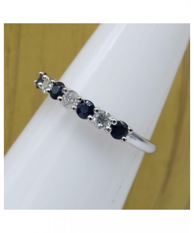 2.5mm Each Round Blue Sapphire & White Diamond 7 Stone Stackable Wedding Band for Her in 14K Gold 9 White Gold $165.45 Bracelets