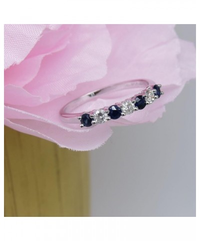 2.5mm Each Round Blue Sapphire & White Diamond 7 Stone Stackable Wedding Band for Her in 14K Gold 9 White Gold $165.45 Bracelets