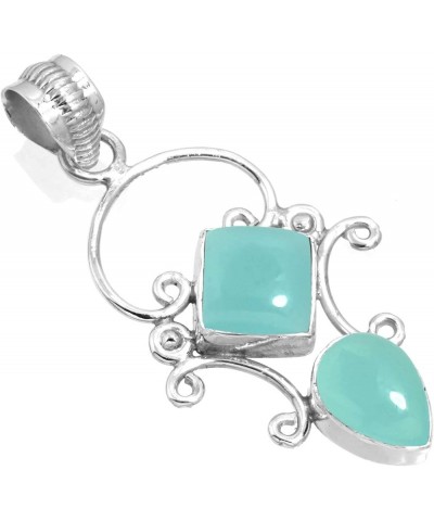 925 Sterling Silver Handmade Pendant for Women Two Gemstone Costume Silver Jewelry for Gift (99507_P) Aqua Chalcedony $21.29 ...