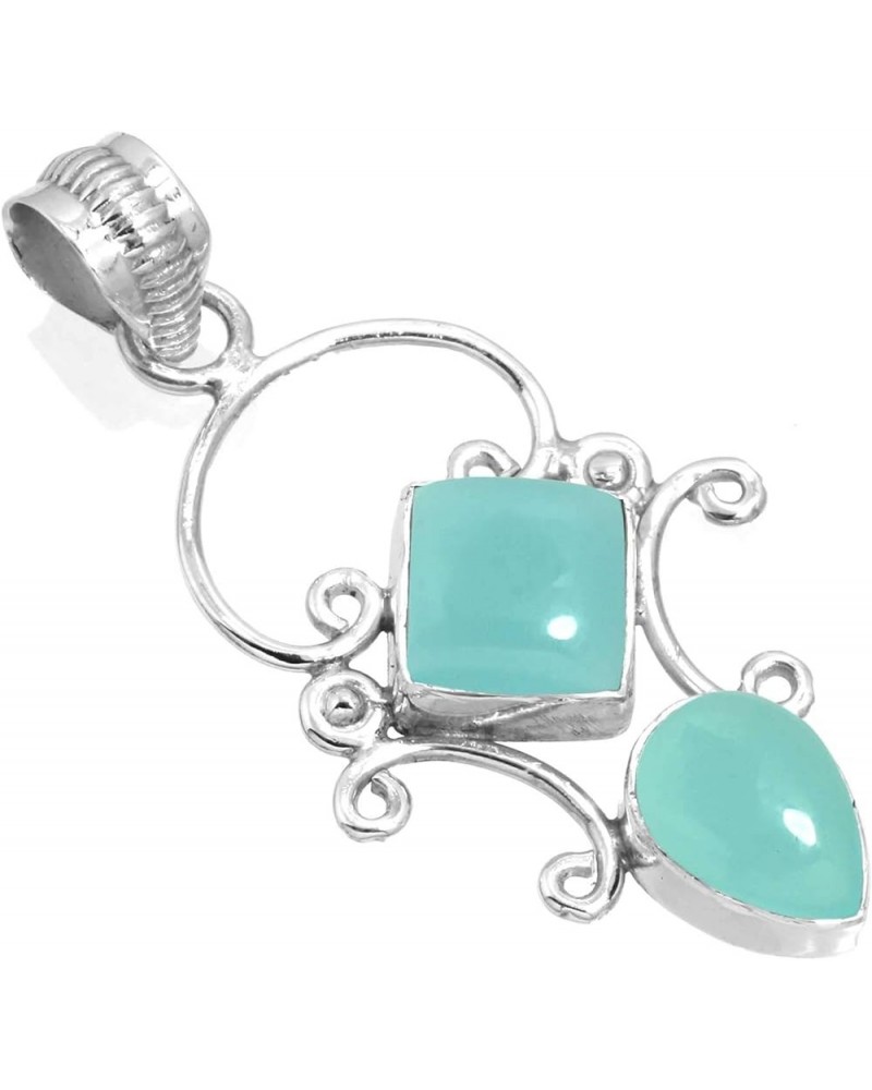 925 Sterling Silver Handmade Pendant for Women Two Gemstone Costume Silver Jewelry for Gift (99507_P) Aqua Chalcedony $21.29 ...