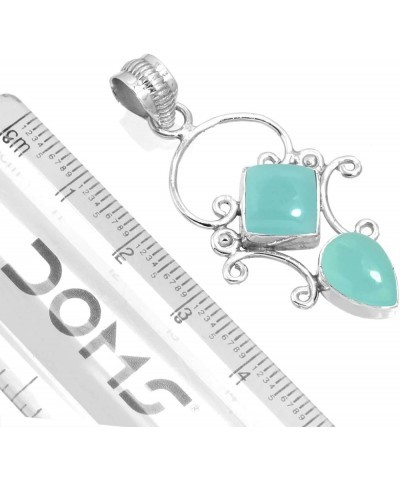 925 Sterling Silver Handmade Pendant for Women Two Gemstone Costume Silver Jewelry for Gift (99507_P) Aqua Chalcedony $21.29 ...