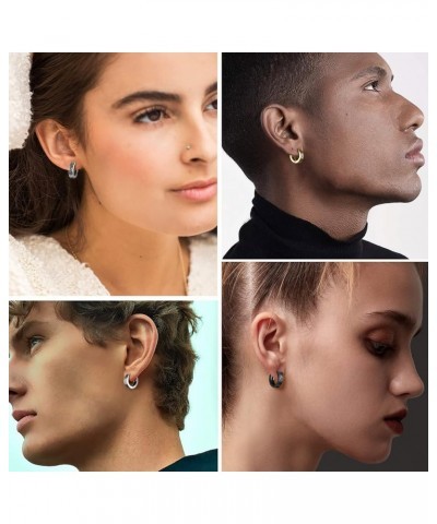 Small Chunky Hoop Earrings for Men Women, Skull/Infinity、Spike/Cuban Link Design Options, Black/18K Gold Plated 316L Stainles...