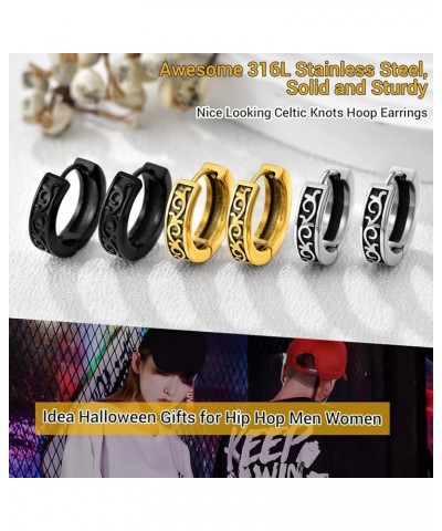 Small Chunky Hoop Earrings for Men Women, Skull/Infinity、Spike/Cuban Link Design Options, Black/18K Gold Plated 316L Stainles...