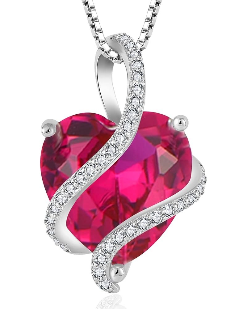 Women's Heart Necklace 925 Sterling Silver Twisted Pendant 12MM Birthstone Jewelry Gift 07-ruby-July $30.55 Necklaces