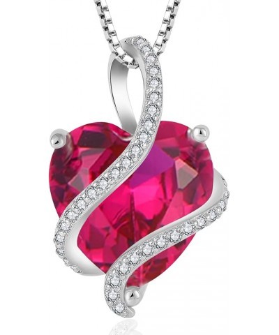 Women's Heart Necklace 925 Sterling Silver Twisted Pendant 12MM Birthstone Jewelry Gift 07-ruby-July $30.55 Necklaces