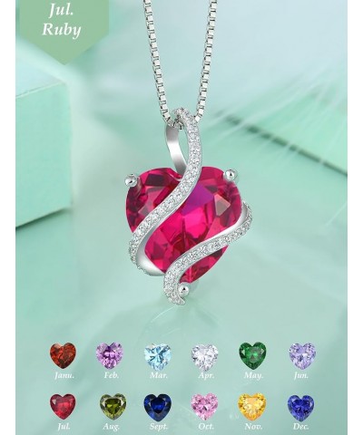 Women's Heart Necklace 925 Sterling Silver Twisted Pendant 12MM Birthstone Jewelry Gift 07-ruby-July $30.55 Necklaces