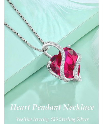 Women's Heart Necklace 925 Sterling Silver Twisted Pendant 12MM Birthstone Jewelry Gift 07-ruby-July $30.55 Necklaces