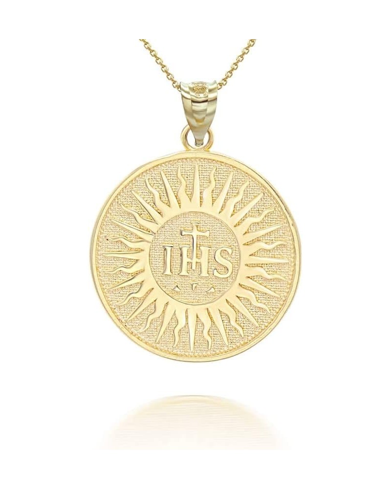 14K Yellow Gold IHS The Holy Name of Jesus Christogram Symbol Catholic Religious Pendant Necklace - Choose Pendant Only or Ne...