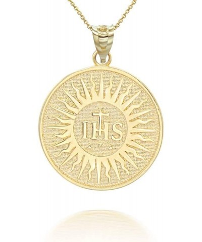 14K Yellow Gold IHS The Holy Name of Jesus Christogram Symbol Catholic Religious Pendant Necklace - Choose Pendant Only or Ne...