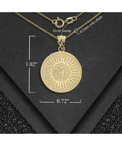 14K Yellow Gold IHS The Holy Name of Jesus Christogram Symbol Catholic Religious Pendant Necklace - Choose Pendant Only or Ne...