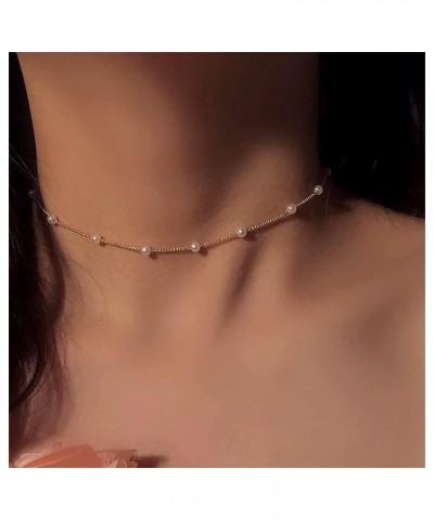 Dainty Pearl Choker Necklace Adjustable Pearl Beaded Chain Necklace for Women Girls Delicate Mother's Valentine Bridesmaid We...