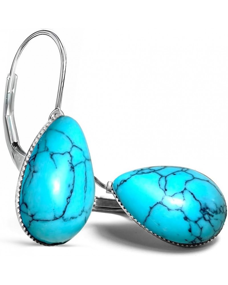 S925 Sterling Silver Waterdrop Gemstone Earrings for Women Girls A1_Turquoise Stone $10.06 Earrings