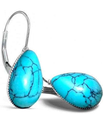 S925 Sterling Silver Waterdrop Gemstone Earrings for Women Girls A1_Turquoise Stone $10.06 Earrings