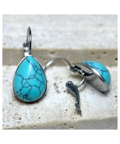 S925 Sterling Silver Waterdrop Gemstone Earrings for Women Girls A1_Turquoise Stone $10.06 Earrings