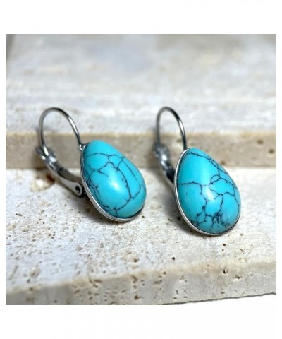 S925 Sterling Silver Waterdrop Gemstone Earrings for Women Girls A1_Turquoise Stone $10.06 Earrings