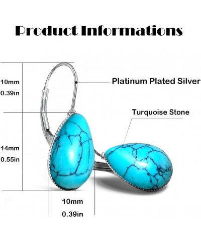 S925 Sterling Silver Waterdrop Gemstone Earrings for Women Girls A1_Turquoise Stone $10.06 Earrings