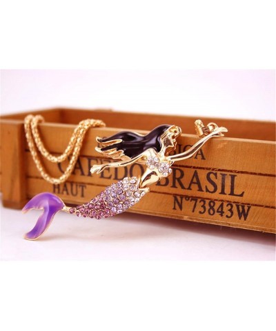 Purple Blue Red Mermaid Necklace for Girls Rose Gold Plated Long Chain Mermaid Jewelry Pendant Necklace for Women YS841 Purpl...