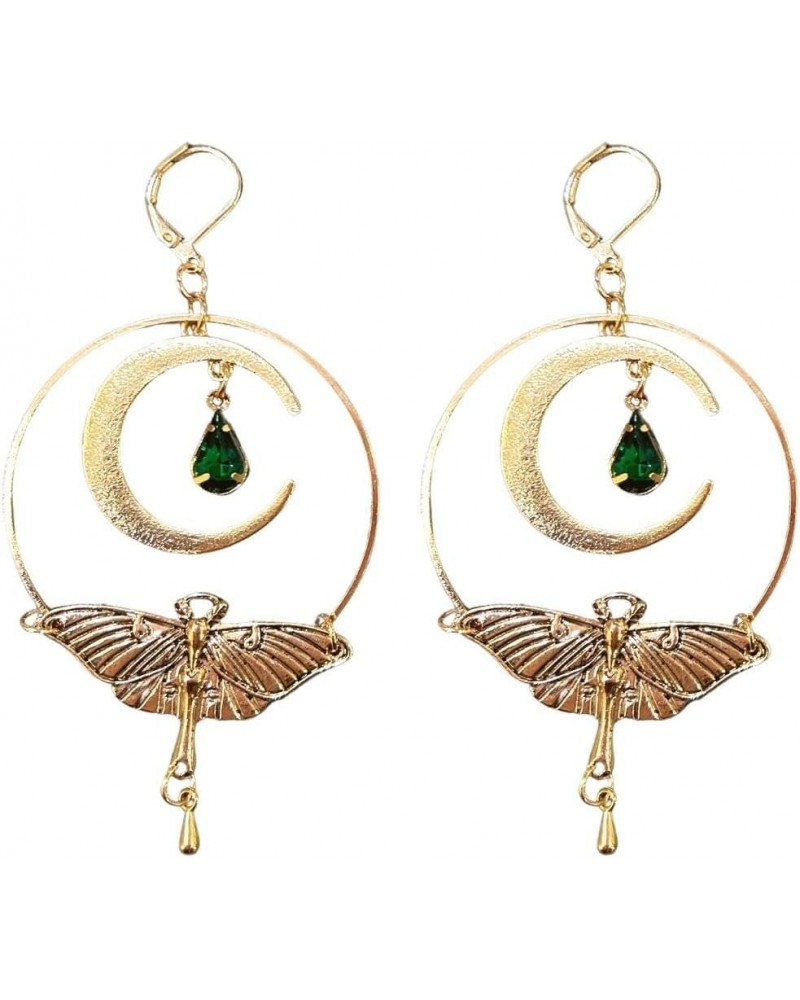 Gothic Vintage The Luna Moth Drops Earrings Sun and Moon Butterfly Crystal Earrings for Women B $5.81 Earrings