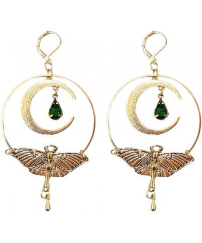 Gothic Vintage The Luna Moth Drops Earrings Sun and Moon Butterfly Crystal Earrings for Women B $5.81 Earrings