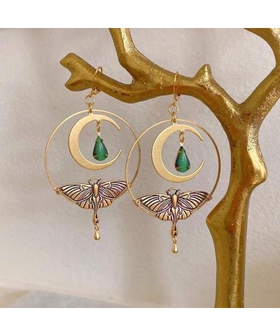 Gothic Vintage The Luna Moth Drops Earrings Sun and Moon Butterfly Crystal Earrings for Women B $5.81 Earrings