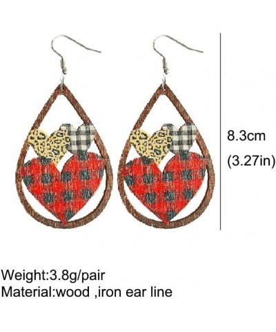 Natural Wooden Love Heart Drop Dangle Earrings Teardrop Wood Geometric Printed for Women Girls Couples Girlfriend Lighweight ...