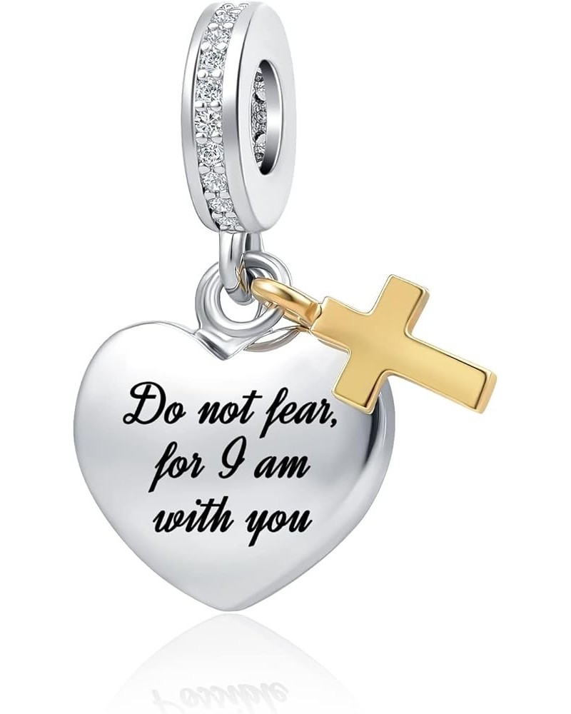 Cross Heart Charm Religious Bible Christian Dangle Bead for Women Girl Pandora Bracelets Do not Fear, for I am with You $8.39...