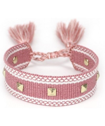 Men Women Adjustable Vintage Style Rope Braided Studded Friendship Bracelet Woven gray&red $9.78 Bracelets