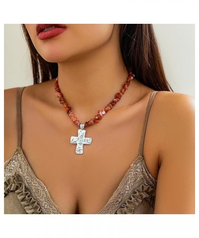 Gothic Cross Pendant Necklace With Irregular Stone Chain Unique Short Choker Necklace Jewelry Gift For Women Party, Red $6.59...