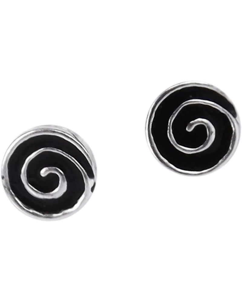 Hypnotic Swirls Black Enamel Swirl .925 Sterling Silver Stud Earrings | Swirl Stud Earrings for Women | Sterling Silver Swirl...