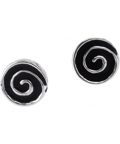 Hypnotic Swirls Black Enamel Swirl .925 Sterling Silver Stud Earrings | Swirl Stud Earrings for Women | Sterling Silver Swirl...