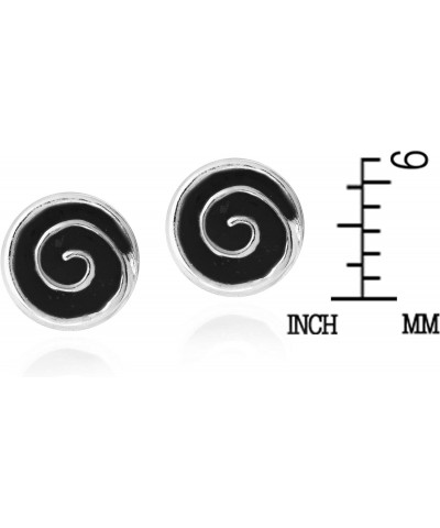 Hypnotic Swirls Black Enamel Swirl .925 Sterling Silver Stud Earrings | Swirl Stud Earrings for Women | Sterling Silver Swirl...