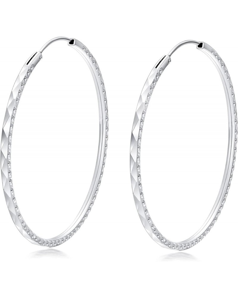 925 Sterling Silver Large Hoop Earrings for Women Gold Plated Round Lightweight Textured Hoops Earrings Jewelry Gift, Diamete...