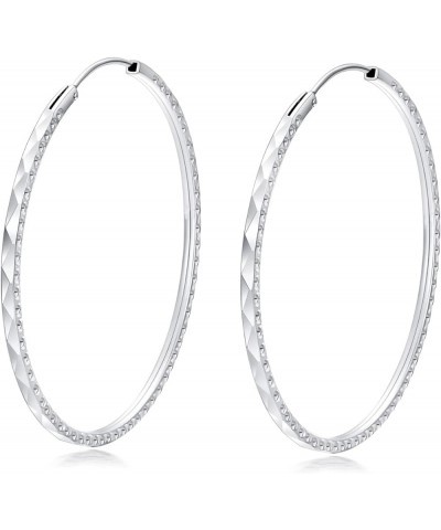 925 Sterling Silver Large Hoop Earrings for Women Gold Plated Round Lightweight Textured Hoops Earrings Jewelry Gift, Diamete...