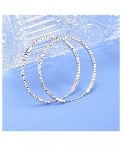 925 Sterling Silver Large Hoop Earrings for Women Gold Plated Round Lightweight Textured Hoops Earrings Jewelry Gift, Diamete...