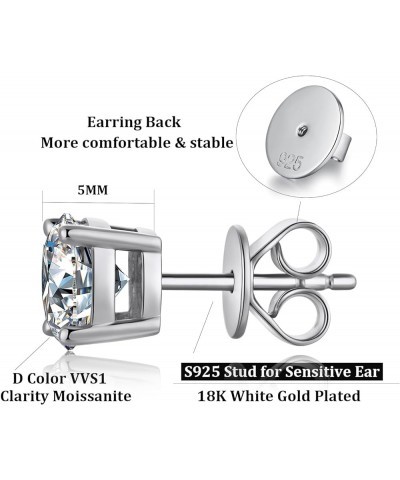 Moissanite Earrings for Women Men S925 Sterling Silver Moissanite Stud Earrings D Color VVS1 Round Lab Created Diamond Earrin...