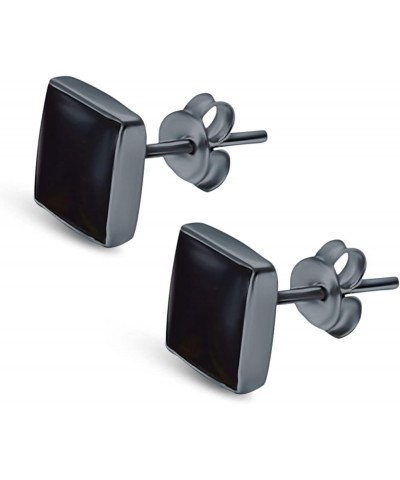 Square Shape Stud Post Tiny Earring Solid 925 Sterling Silver (5mm-8mm) Black Tone, Simulated Black Onyx 7.0 Millimeters $11....