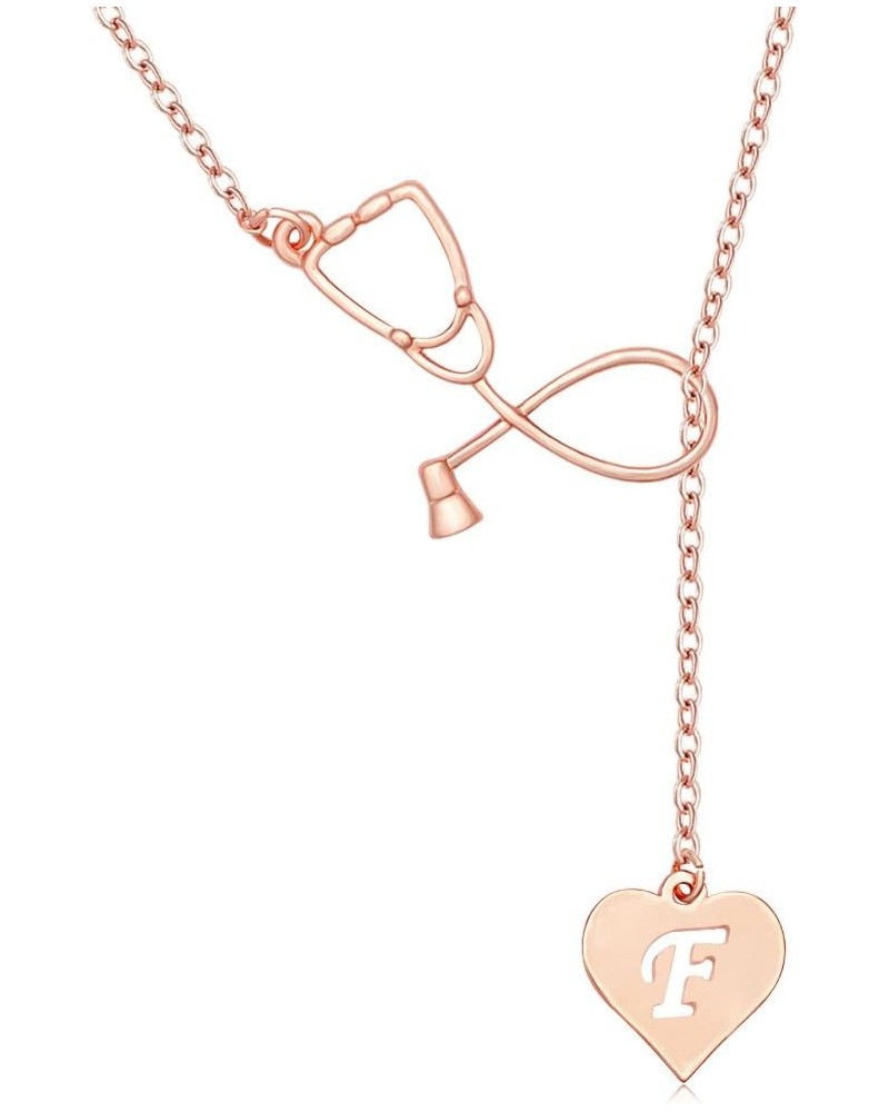 Rose Gold Plated Medicine Stethoscope Heart Initial Alphabet Letter Necklace for Doctor Nurse F $8.95 Necklaces