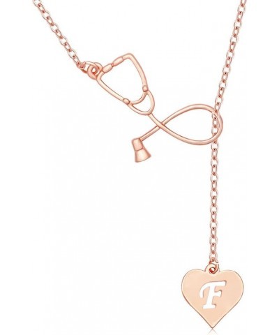 Rose Gold Plated Medicine Stethoscope Heart Initial Alphabet Letter Necklace for Doctor Nurse F $8.95 Necklaces